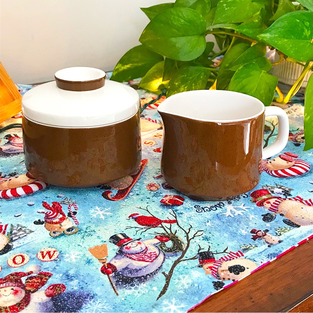 Vintage 1974 MIKASA Mediterrania Espresso Brown Sugar Bowl and Creamer Set, MCM